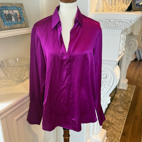 Catherine Gee NWT Daria French Cuff Silk  Blouse 100% Silk Charmeuse Orchid XL - Picture 4 of 11